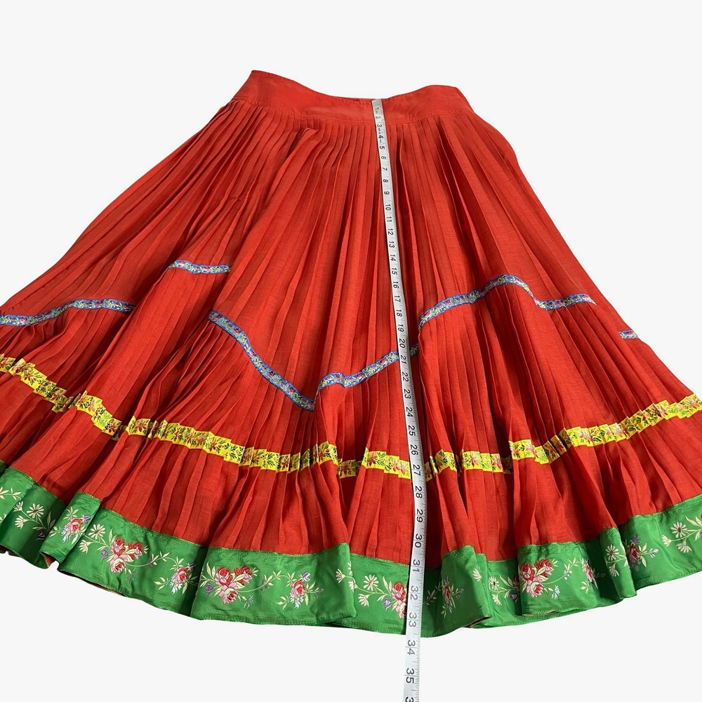 Kenzo Red Midi Skirt with Green Floral Border - Picture 14 of 16